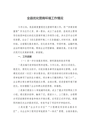 全县优化营商环境工作情况.docx