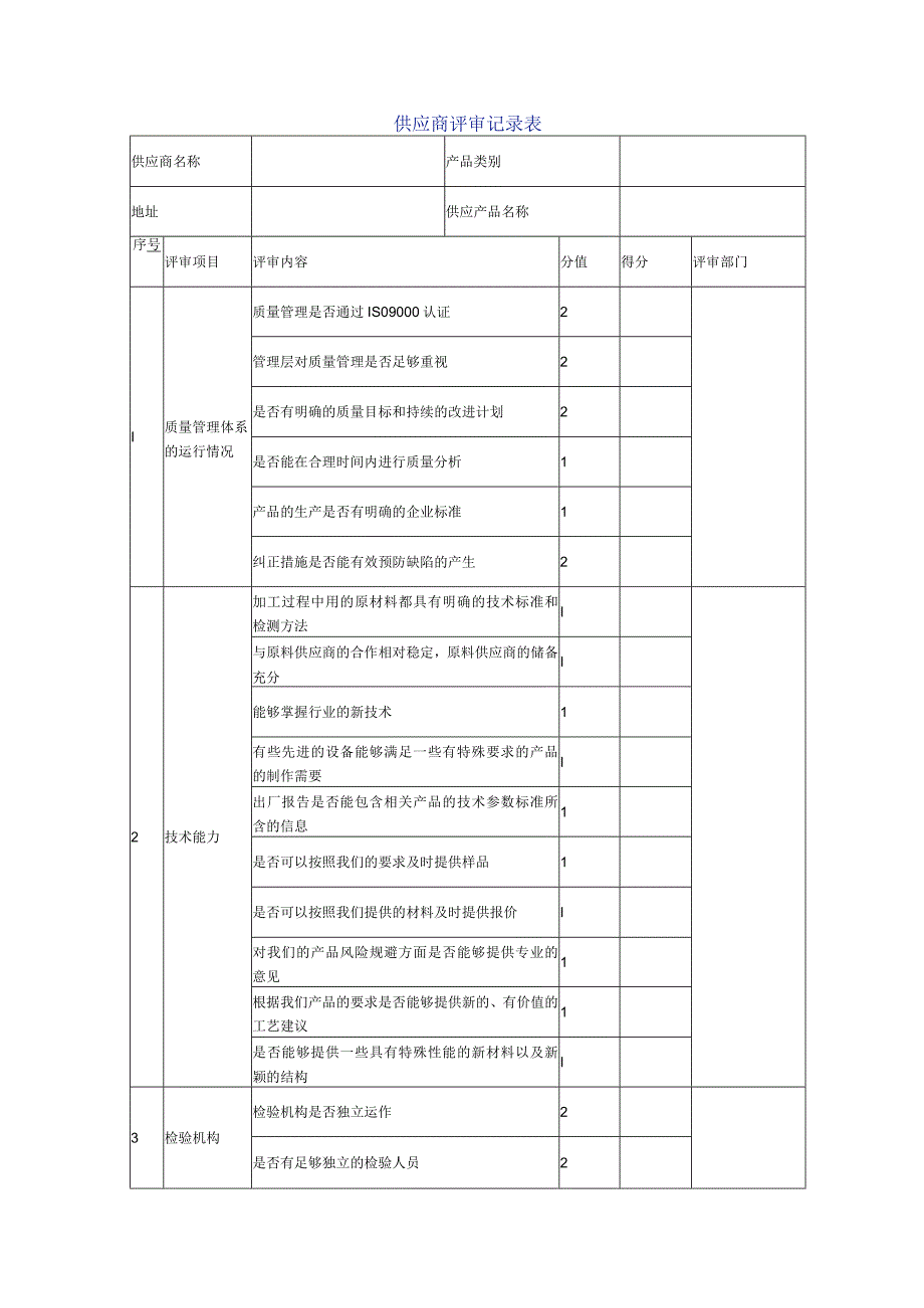 供应商评审记录表格格式.docx_第1页