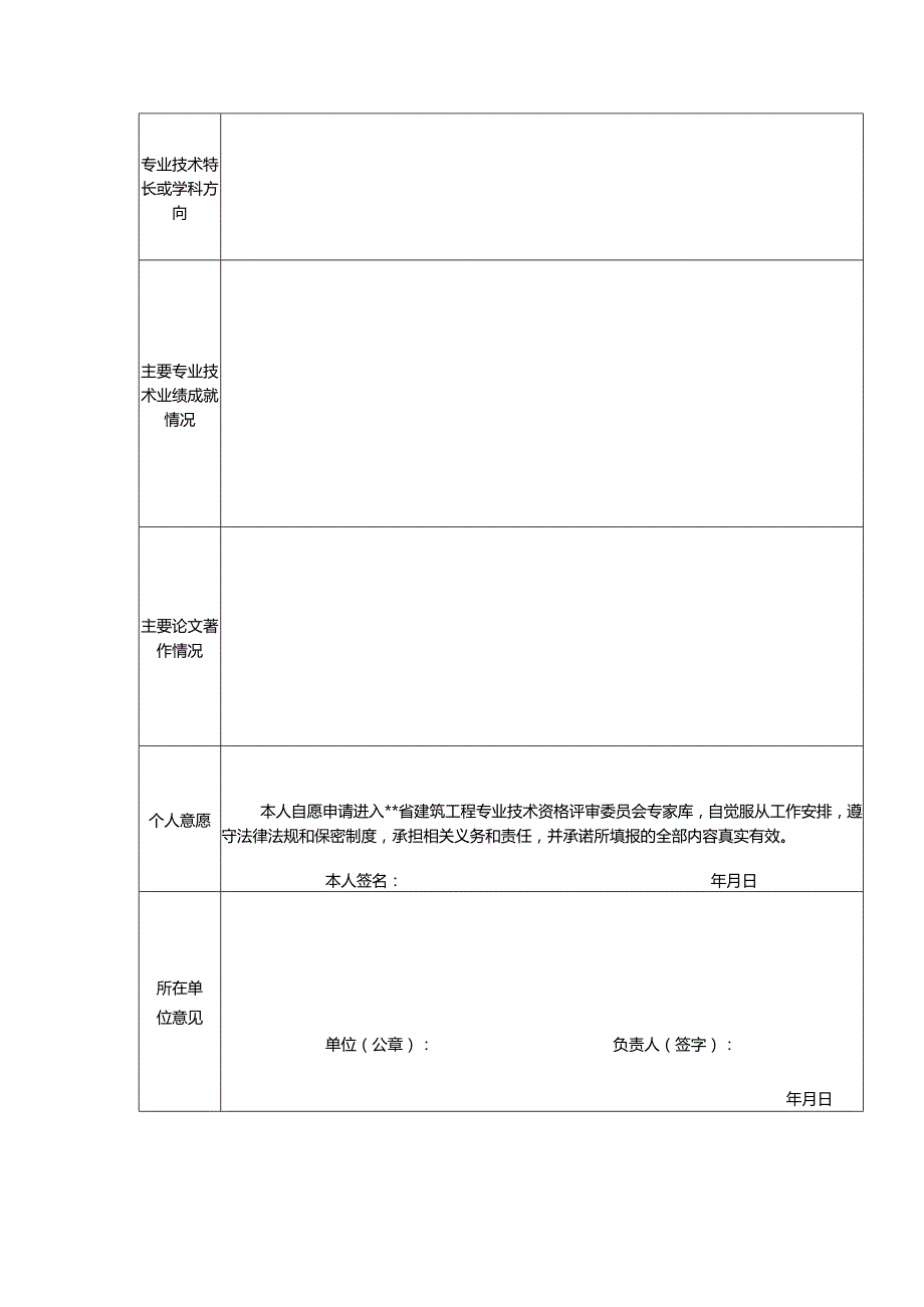 建筑工程专业技术资格评审委员会专家库专家人选推荐表.docx_第2页