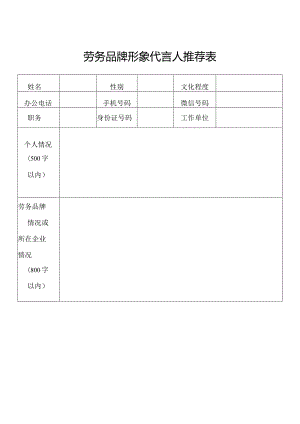 劳务品牌形象代言人推荐表.docx