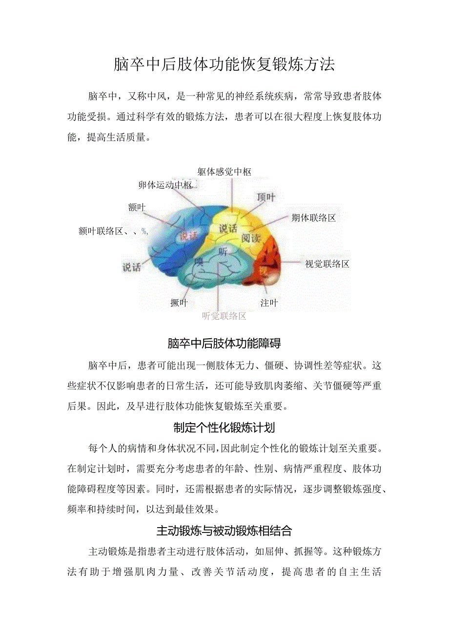 脑卒中后肢体功能恢复锻炼方法.docx_第1页