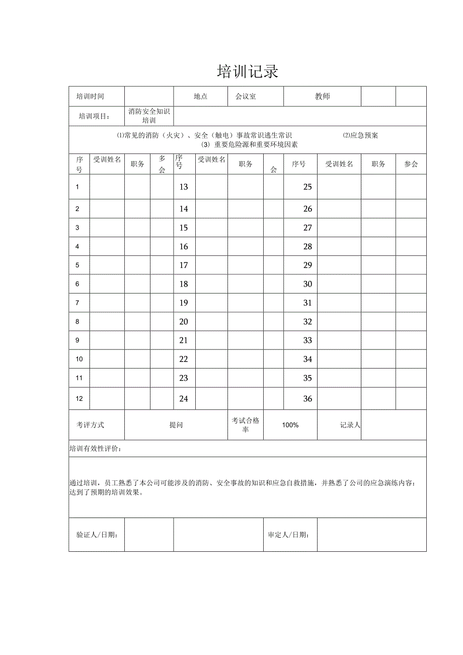 消防安全知识培训记录表.docx_第1页