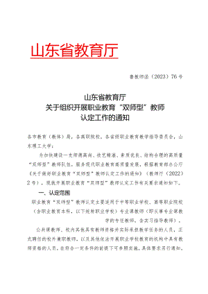 鲁教师函〔2023〕76号山东省“双师型”教师认定办法.docx