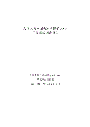 六盘水盘州谢家河沟煤矿“6·9”顶板事故调查报告.docx