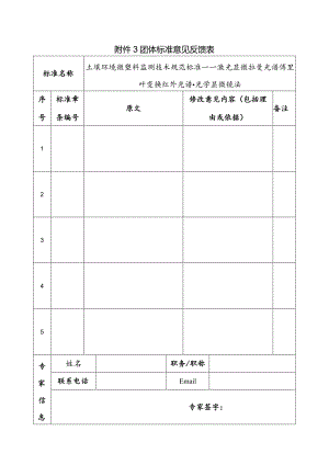 附件3《土壤环境微塑料监测技术规范标准——激光显微拉曼光谱傅里叶变换红外光谱-光学显微镜法》意见反馈表.docx