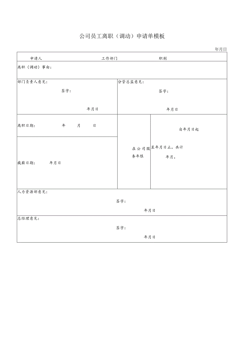 ____公司员工离职（调动）申请单模板.docx_第1页