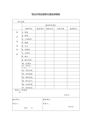 物业共用设施移交查验表模板.docx