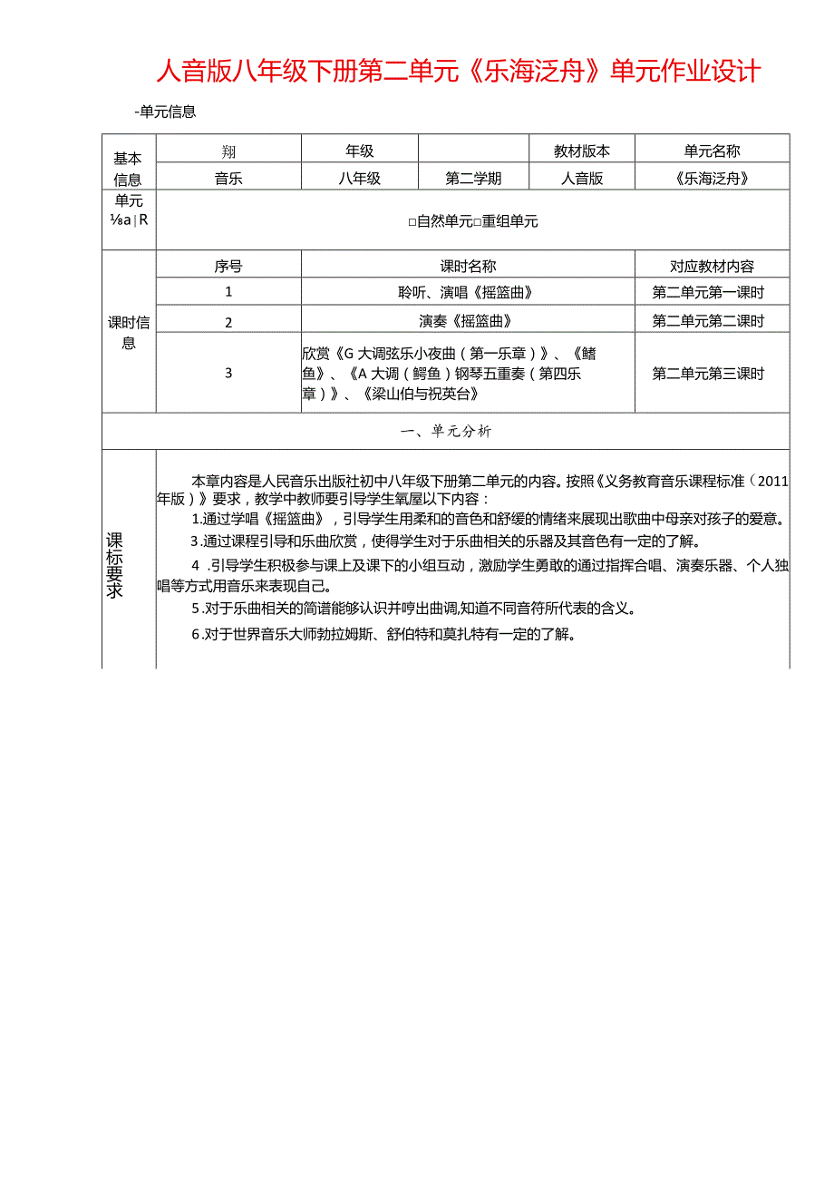 人音版八年级下册第二单元《乐海泛舟》单元作业设计(优质案例12页).docx_第1页