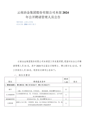 云南冶金集团股份有限公司本部2024年公开招聘管理人员公告.docx