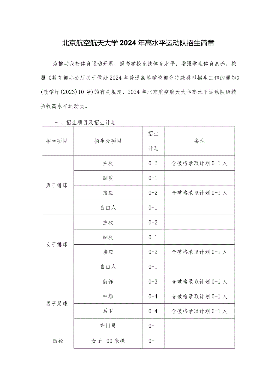 招生简章：北京航空航天大学2024年高水平运动队招生简章.docx_第1页