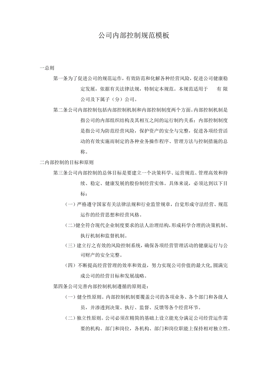 ____公司内部控制规范模板.docx_第1页