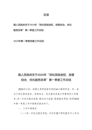 镇人民政府关于2024年“深化简政放权、放管结合、优化服务改革”第一季度工作总结+2024年第一季度党建工作总结.docx