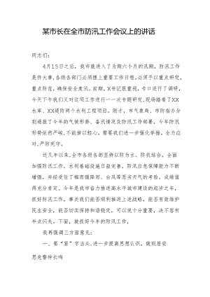 某市长在全市防汛工作会议上的讲话.docx