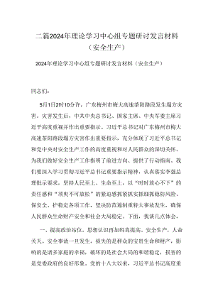 二篇2024年理论学习中心组专题研讨发言材料（安全生产）.docx