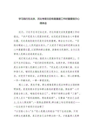 2024学习践行在北京、河北考察灾后恢复重建工作时重要指示心得体会合集八篇.docx