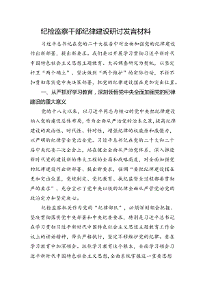 纪检监察干部纪律建设研讨发言材料.docx