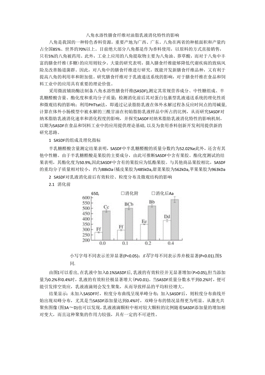 八角水溶性膳食纤维对油脂乳液消化特性的影响.docx_第1页