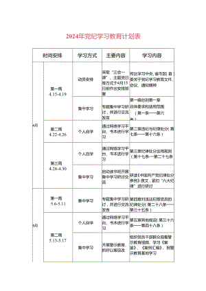 2024年党纪学习教育计划表.docx