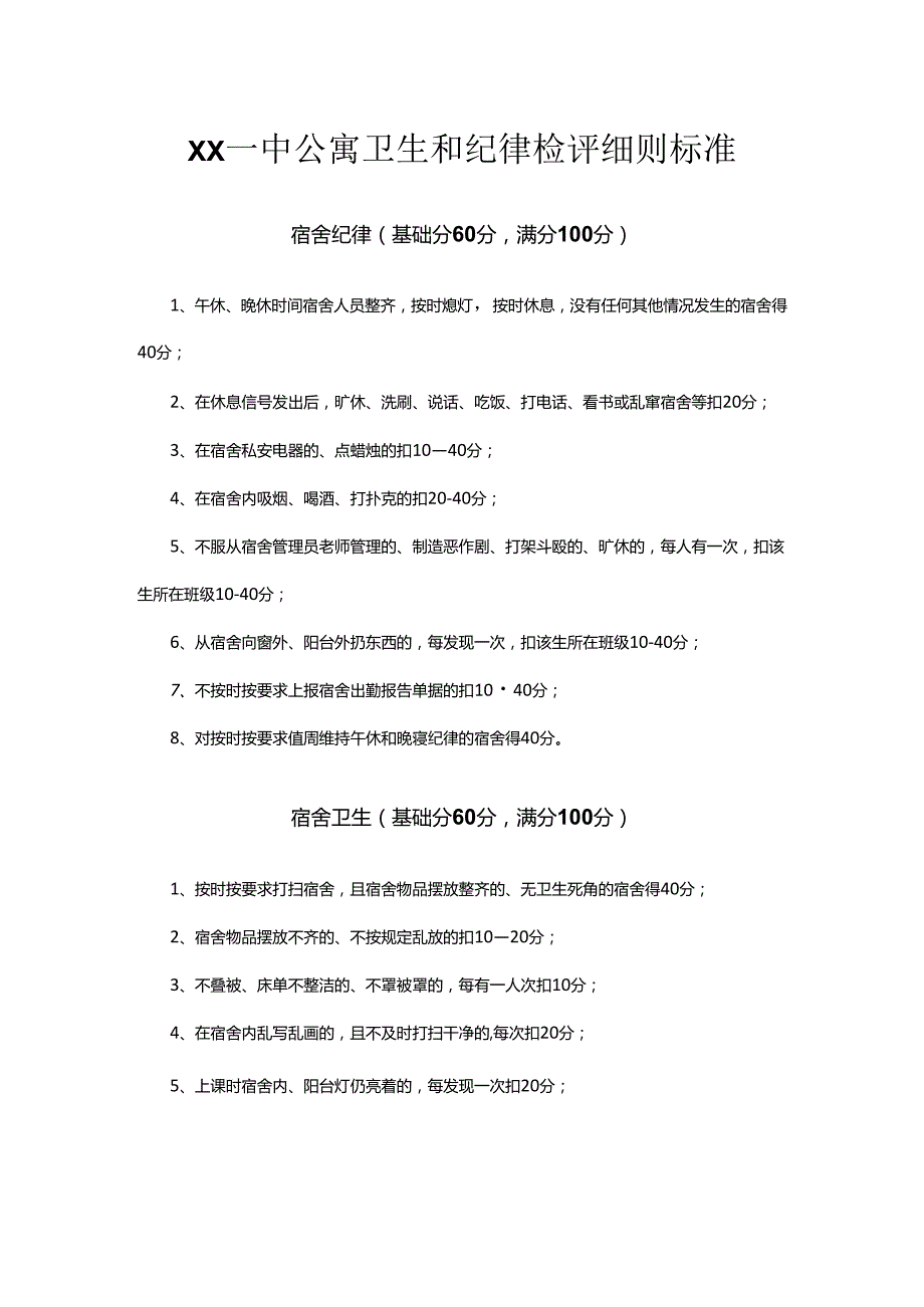 XX一中公寓卫生和纪律检评细则标准.docx_第1页