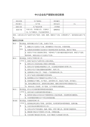 中小企业生产部部长岗位职责.docx