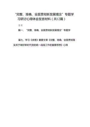 “完整、准确、全面贯彻新发展理念”专题学习研讨心得体会发言材料范文精选(12篇).docx