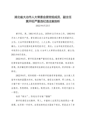 案例剖析：湖北省大冶市人大常委会原党组成员、副主任黄开旺严重违纪违法案剖析.docx