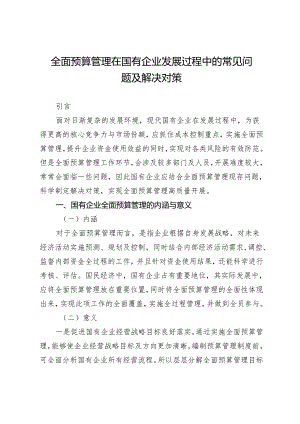 全面预算管理在国有企业发展过程中的常见问题及解决对策.docx