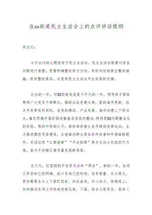 在xx街道民主生活会上的点评讲话提纲.docx