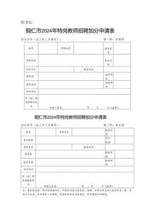 铜仁市2024年特岗教师招聘加分申请表.docx