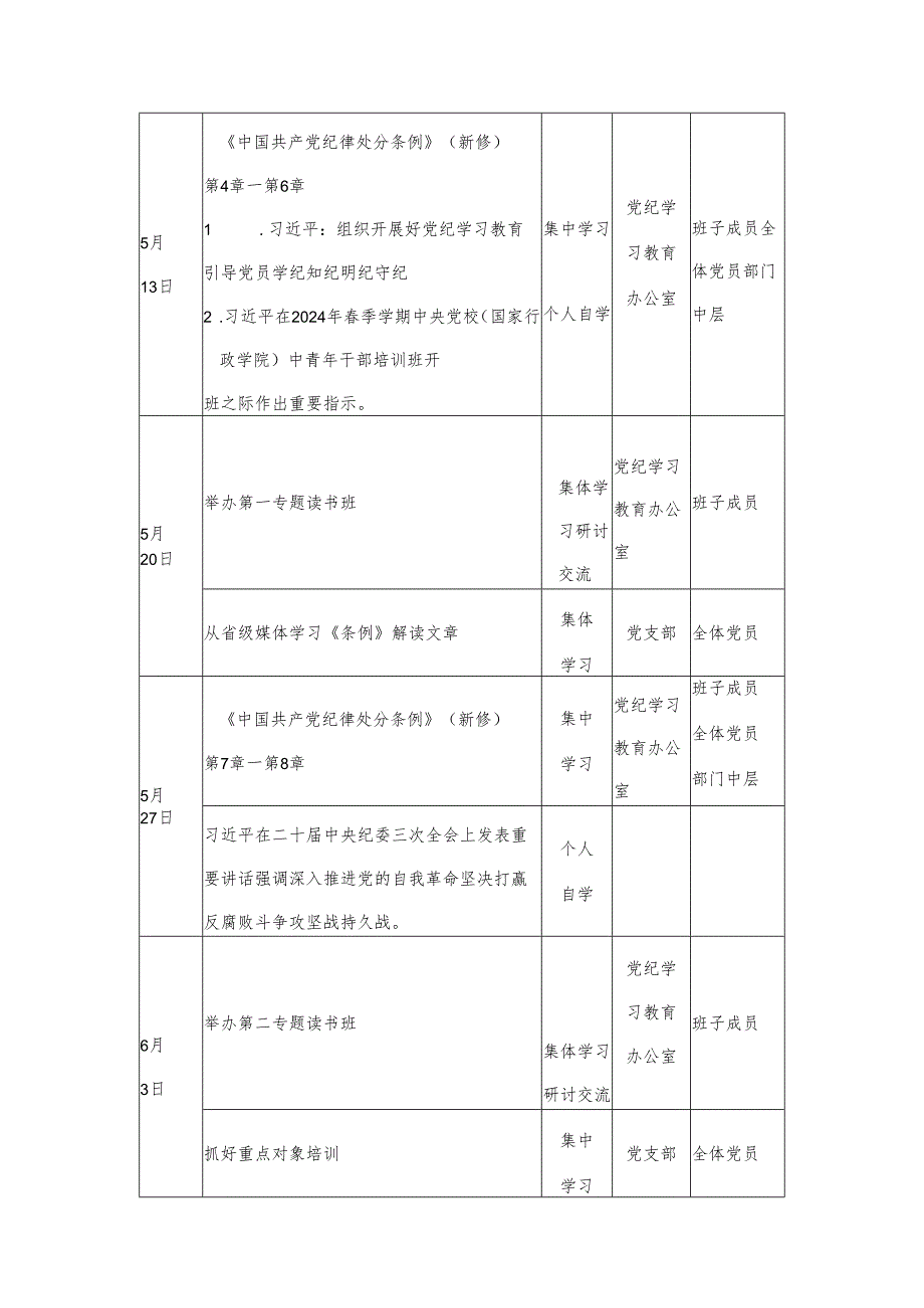 党委2024年4月党纪学习教育工作计划安排表.docx_第2页