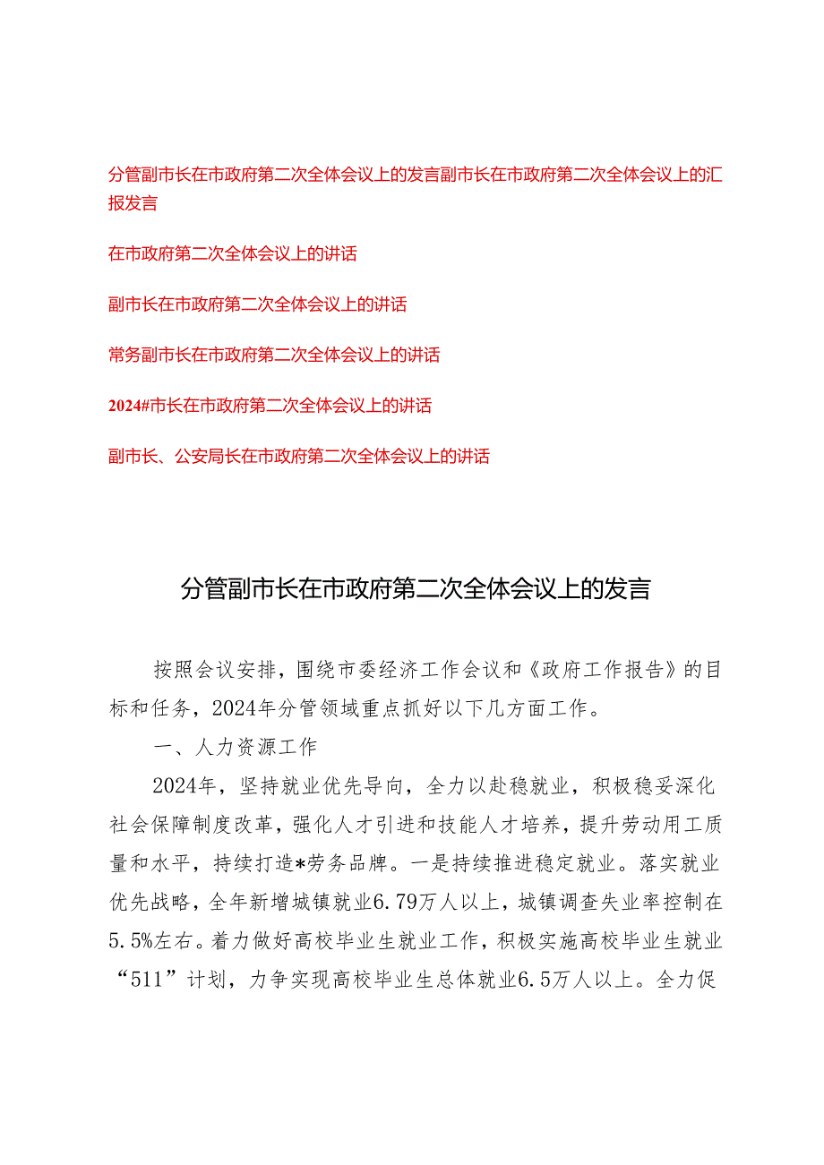 6篇 2024年常务副市长在市政府第二次全体会议上的讲话.docx_第1页