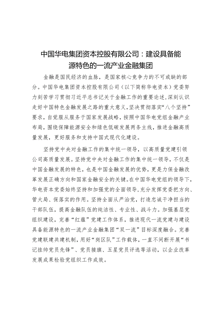 中国华电集团资本控股有限公司：建设具有能源特色的一流产业金融集团.docx_第1页