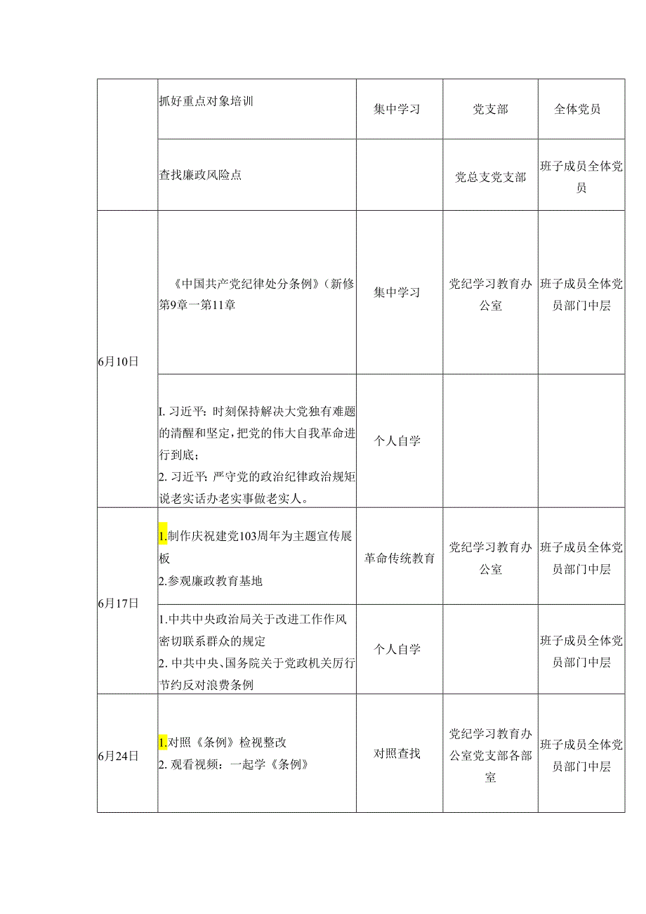 党支部党纪学习教育工作计划安排表日历表表格.docx_第3页