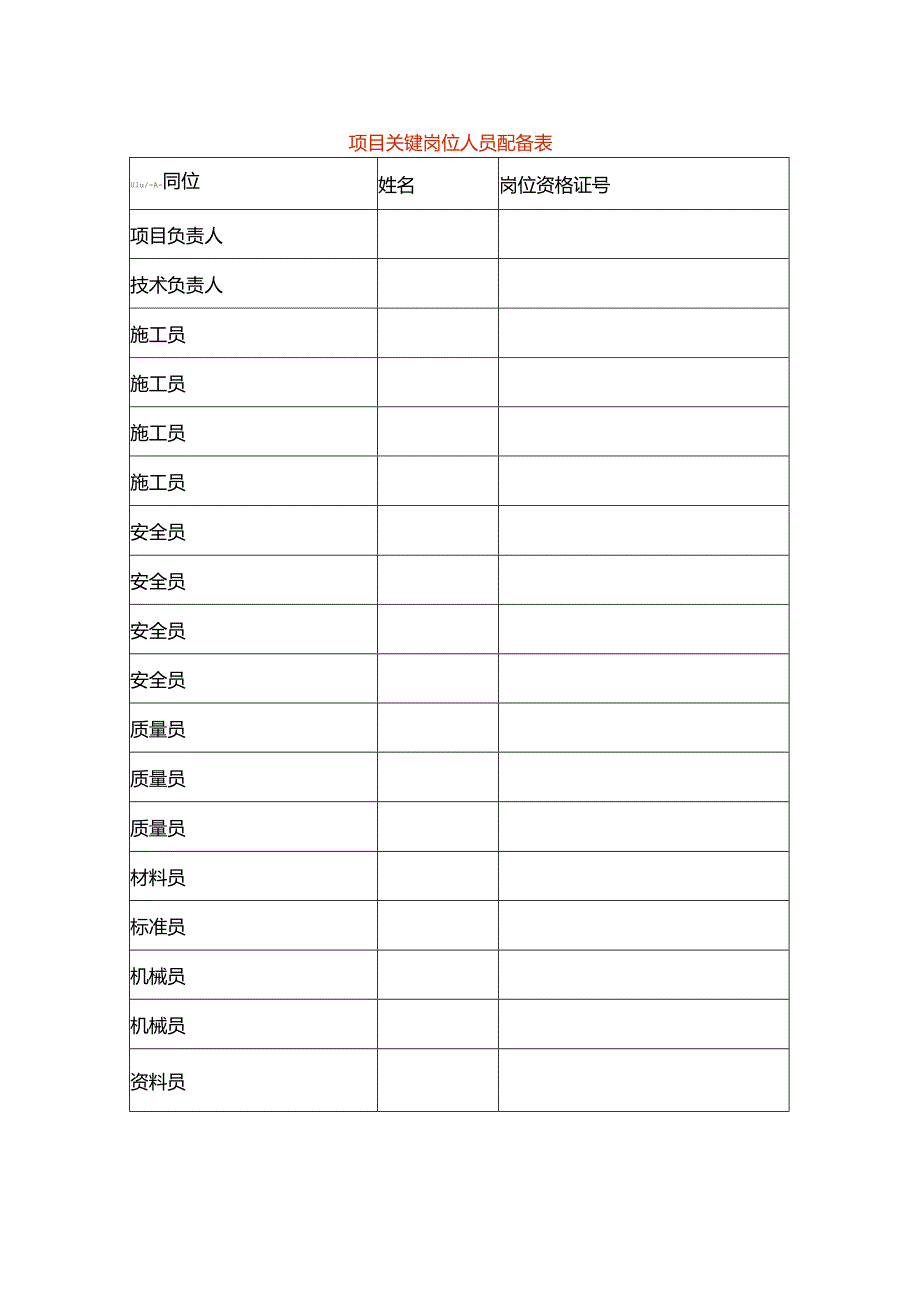 项目关键岗位人员配备表.docx_第1页