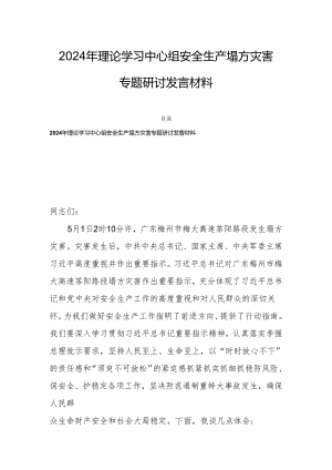 2024年理论学习中心组安全生产塌方灾害专题研讨发言材料.docx