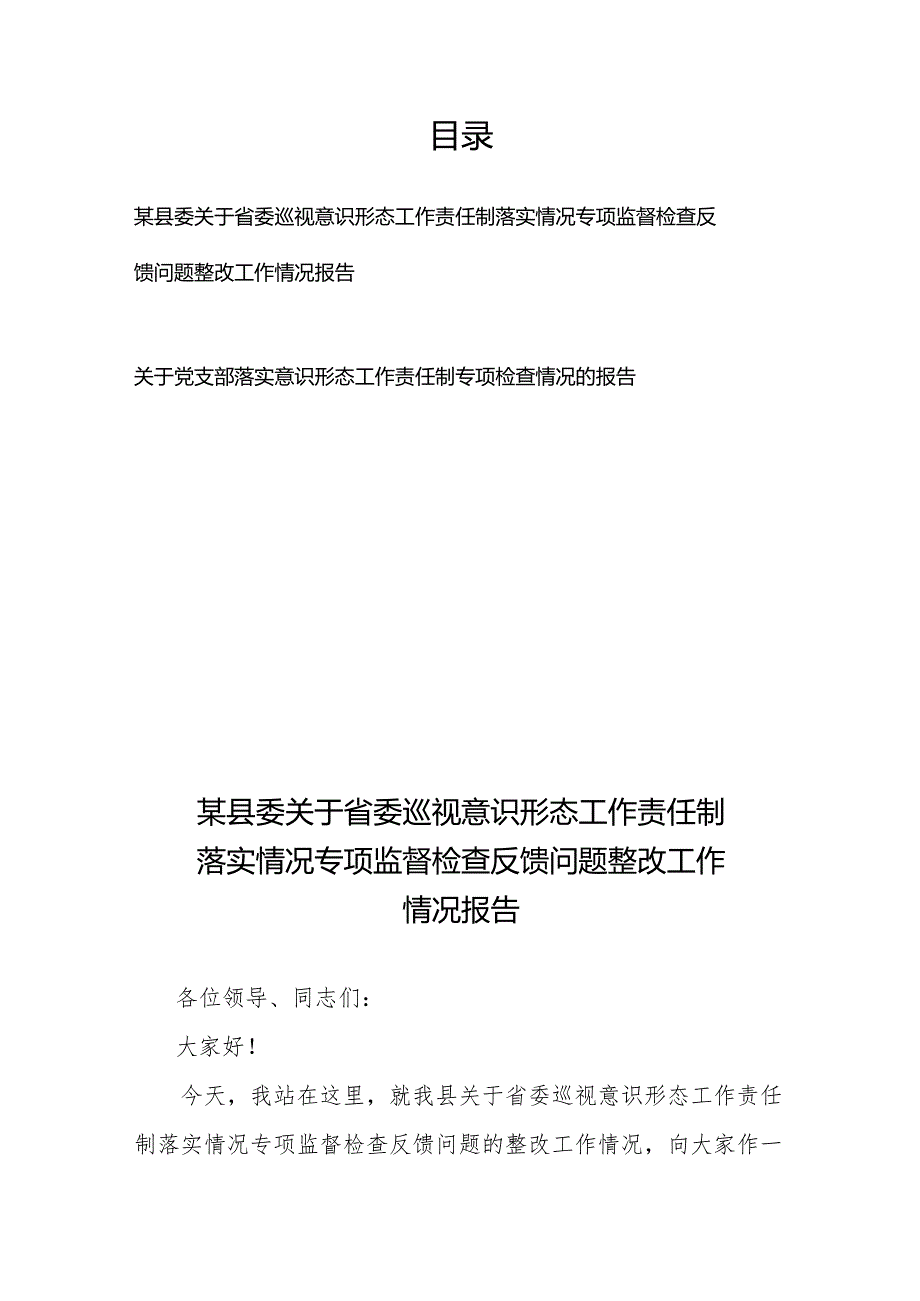 某县委（局党组）关于省（市）委巡视意识形态工作责任制落实情况专项监督检查反馈问题整改工作情况报告.docx_第1页