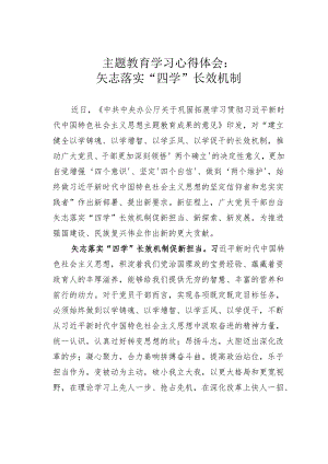 主题教育学习心得体会：矢志落实“四学”长效机制.docx