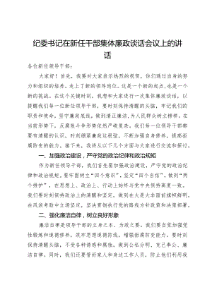 纪委书记在新任干部集体廉政谈话会议上的讲话.docx