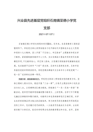 兴业县先进基层党组织石南镇至德小学党支部.docx