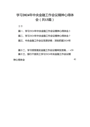 学习2024年中央金融工作会议精神心得体会范文13篇（详细版）.docx