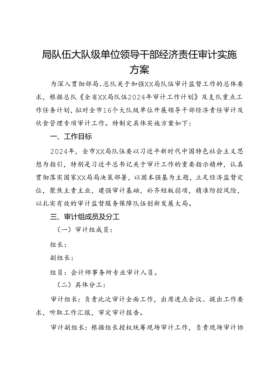 局队伍大队级单位领导干部经济责任审计实施方案.docx_第1页