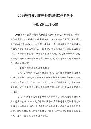 2024年医院开展纠正药销领域和医疗服务中不正之风工作实施方案（6份）.docx