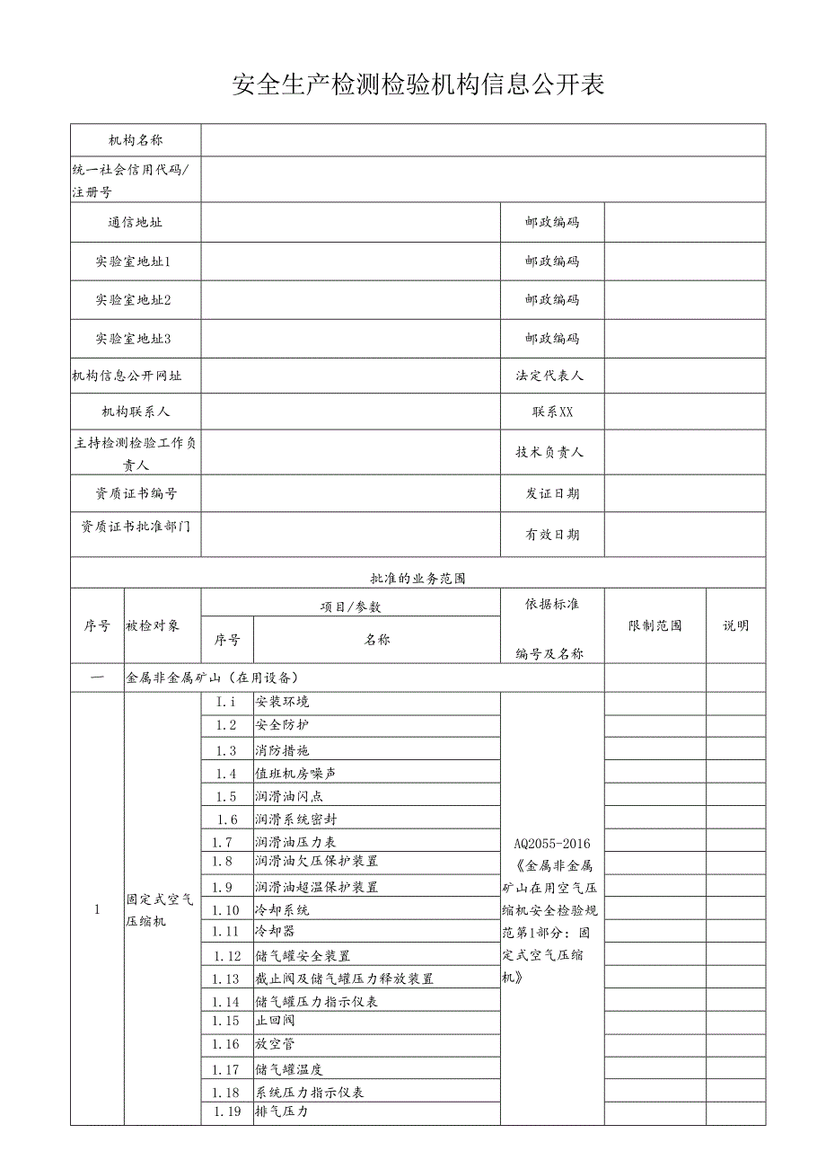 安全生产检测检验机构信息公开表.docx_第1页