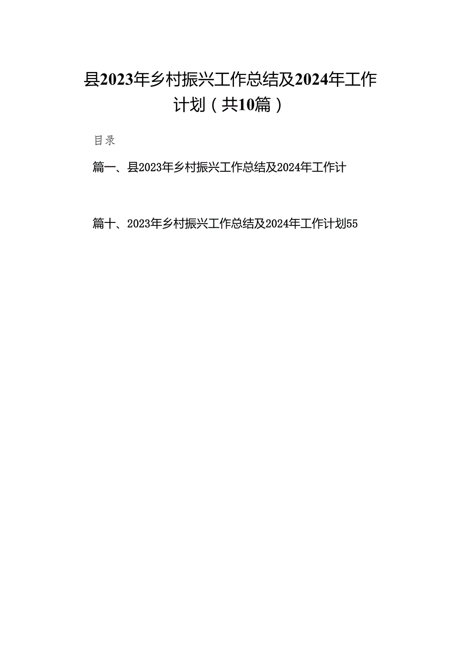 县2023年乡村振兴工作总结及2024年工作计划10篇（详细版）.docx_第1页