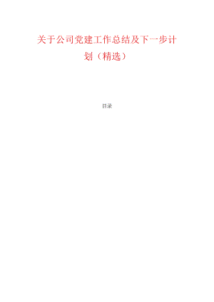 关于公司党建工作总结及下一步计划（精选）.docx