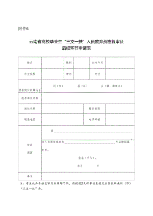 云南省高校毕业生“三支一扶”人员放弃资格复审及后续环节申请表.docx