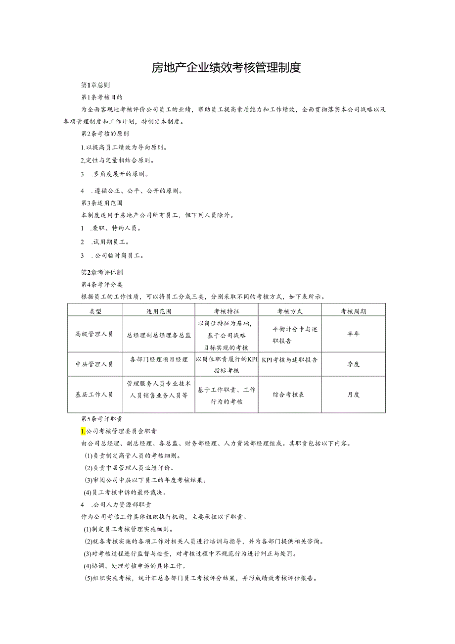 房地产企业绩效考核相关管理制度及考核指标KPI.docx_第1页