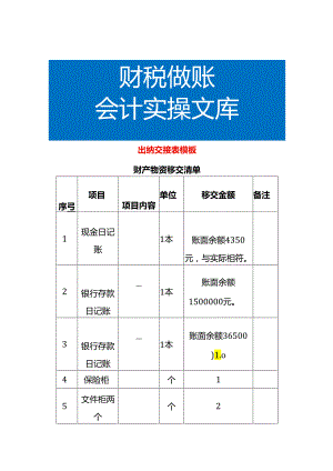 出纳岗位工作交接表模板.docx