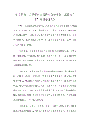 学习贯彻《关于银行业保险业做好金融“五篇大文章”的指导意见》.docx