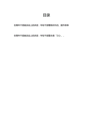 在青年干部座谈会上的讲话：年轻干部要练好内功、提升修养、永葆“三心”+在青年干部座谈会上的讲话：年轻干部要永葆“三心”.docx